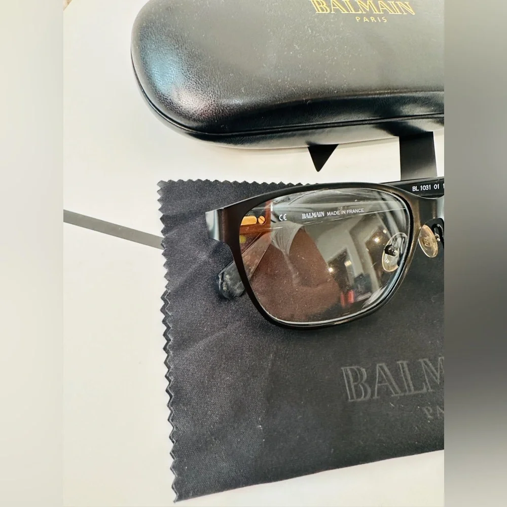 BALMAIN Black Frame, Clear Lens Eyewear With Case, Cloth & Authenticity Booklet
